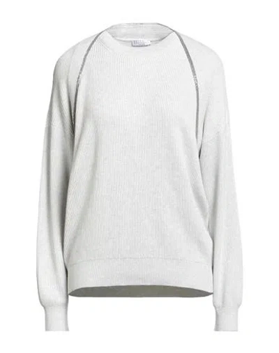 Brunello Cucinelli Woman Sweater Light Grey Size M Cotton, Ecobrass In Gray