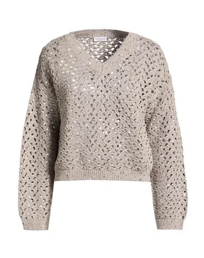 Brunello Cucinelli Woman Sweater Light Grey Size M Cotton, Linen, Silk In Gray