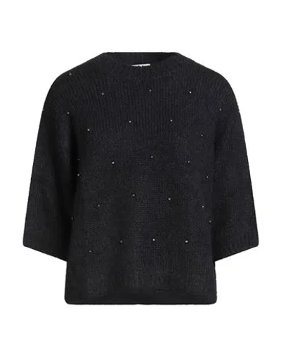Brunello Cucinelli Woman Sweater Midnight Blue Size M Alpaca Wool, Polyamide, Wool, Pyrite In Black