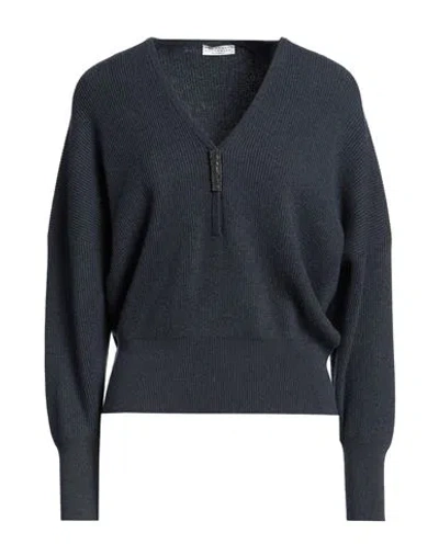 Brunello Cucinelli Woman Sweater Navy Size S Cashmere, Brass In Navy Blue