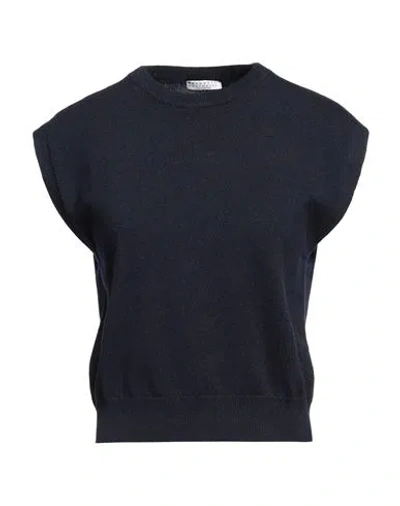 Brunello Cucinelli Woman Sweater Navy Size L Cashmere, Ecobrass In Navy Blue