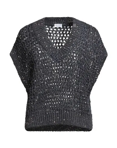 BRUNELLO CUCINELLI BRUNELLO CUCINELLI WOMAN SWEATER NAVY SIZE M SILK, LINEN, POLYAMIDE, POLYESTER