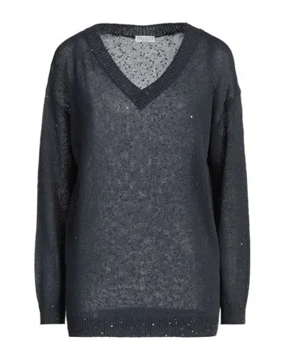 Brunello Cucinelli Woman Sweater Navy Size Xxl Linen, Silk, Polyamide In Navy