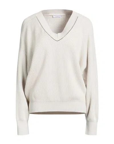 Brunello Cucinelli Woman Sweater Off White Size M Cotton In Neutral