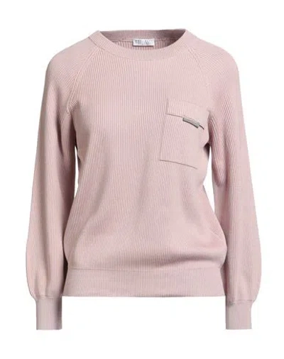 Brunello Cucinelli Woman Sweater Pink Size L Cotton, Brass, Ecobrass