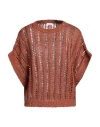 Brunello Cucinelli Short-sleeve Paillette Cotton-jute Open Knit Sweater In Brown