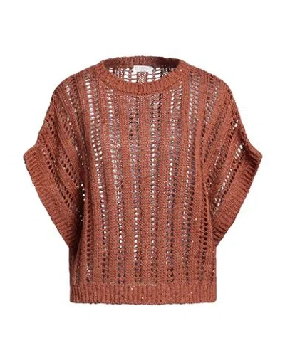 BRUNELLO CUCINELLI BRUNELLO CUCINELLI WOMAN SWEATER RUST SIZE L LINEN, COTTON, SILK