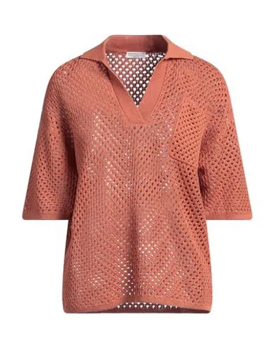 Brunello Cucinelli Woman Sweater Rust Size S Cotton In Orange