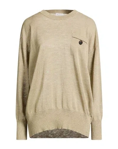 Brunello Cucinelli Woman Sweater Sage Green Size M Linen, Polyester, Metallic Fiber, Polyamide, Ecob