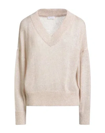 Brunello Cucinelli Woman Sweater Sand Size 3xl Mohair Wool, Polyamide, Wool, Metallic Fiber In Pink