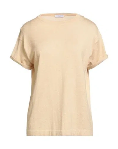 Brunello Cucinelli Woman Sweater Sand Size L Cashmere, Silk, Polyamide, Metallic Polyester In Nude