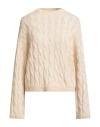 Brunello Cucinelli Woman Sweater Sand Size L Wool, Mohair Wool, Ecobrass In Neutral