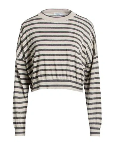 Brunello Cucinelli Striped Metallic Cropped Knit Sweater In Multi