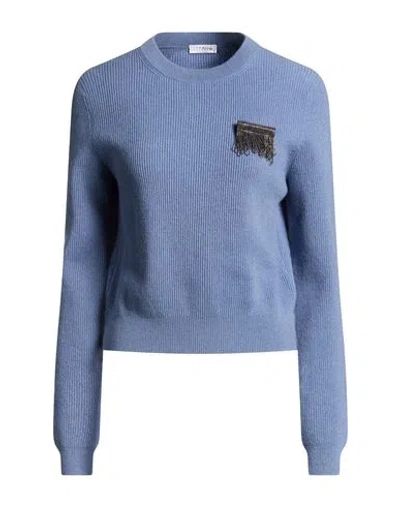 Brunello Cucinelli Woman Sweater Slate Blue Size M Cashmere In Multi