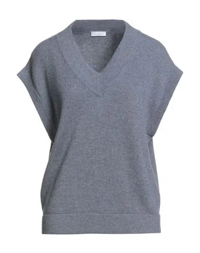 Brunello Cucinelli Woman Sweater Slate Blue Size M Cashmere, Brass