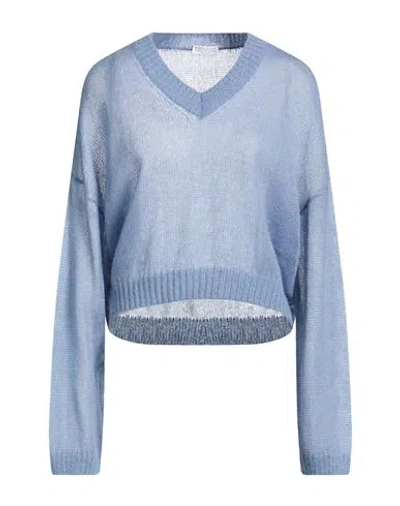 Brunello Cucinelli Woman Sweater Slate Blue Size Xxl Mohair Wool, Polyamide, Wool