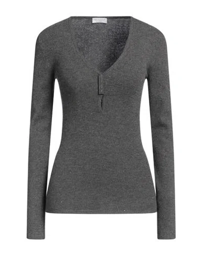 Brunello Cucinelli Woman Sweater Charcoal Size S Cashmere, Viscose, Polyester, Ecobrass In Grey
