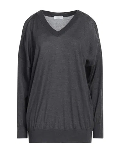 Brunello Cucinelli Woman Sweater Charcoal Size M Cashmere, Silk, Brass In Grey
