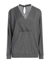 Brunello Cucinelli Woman Sweater Charcoal Size M Cashmere, Silk, Brass In Grey