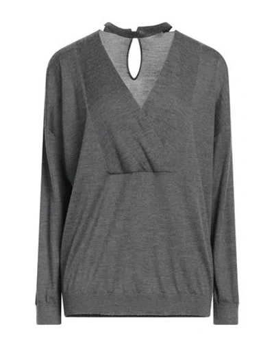 Brunello Cucinelli Woman Sweater Charcoal Size M Cashmere, Silk, Brass In Grey