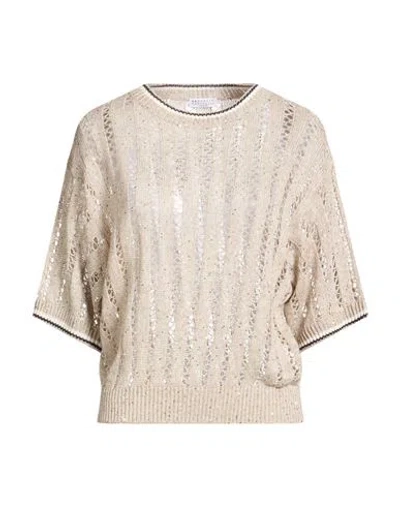 Brunello Cucinelli Woman Sweater Taupe Size L Linen, Nylon In Gray