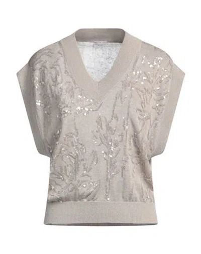 Brunello Cucinelli Woman Sweater Taupe Size L Linen, Polyamide, Polyester In Gray