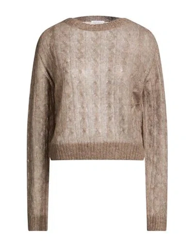 Brunello Cucinelli Woman Sweater Taupe Size M Mohair Wool, Polyamide, Wool In Metallic