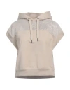 Brunello Cucinelli Woman Sweatshirt Beige Size L Cotton, Elastane, Silk In Beige
