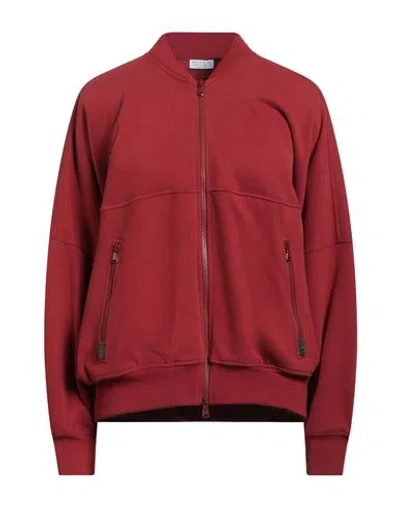 Brunello Cucinelli Woman Sweatshirt Brick Size L Cotton, Elastane, Acetate, Silk, Ecobrass In Red