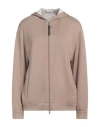 Brunello Cucinelli Woman Sweatshirt Camel Size L Cotton, Silk, Polyamide, Brass In Beige