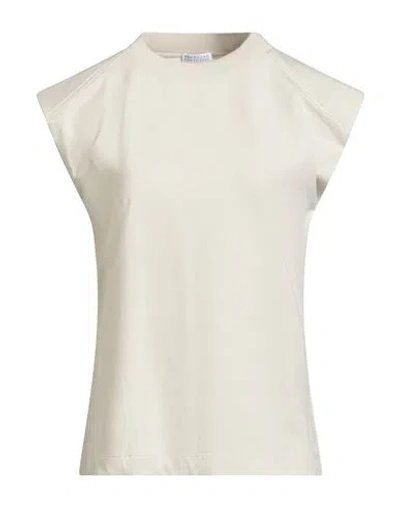Brunello Cucinelli Woman Sweatshirt Cream Size M Cotton, Elastane, Ecobrass In White