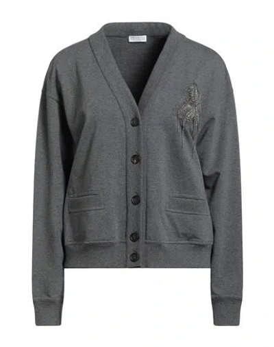 Brunello Cucinelli Woman Sweatshirt Grey Size Xl Cotton, Elastane, Mohair Wool, Wool, Ecobrass In Gray