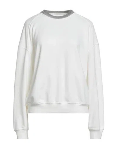 Brunello Cucinelli Woman Sweatshirt Ivory Size M Cotton, Ecobrass In White