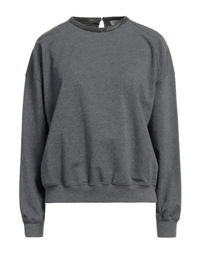 Brunello Cucinelli Woman Sweatshirt Lead Size M Cotton, Elastane, Brass In Grey
