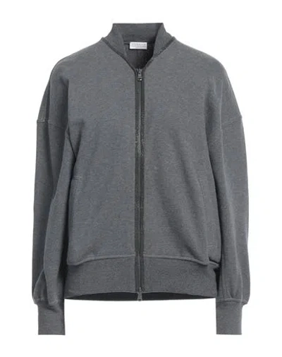 Brunello Cucinelli Woman Sweatshirt Lead Size S Cotton, Elastane, Brass In Grey