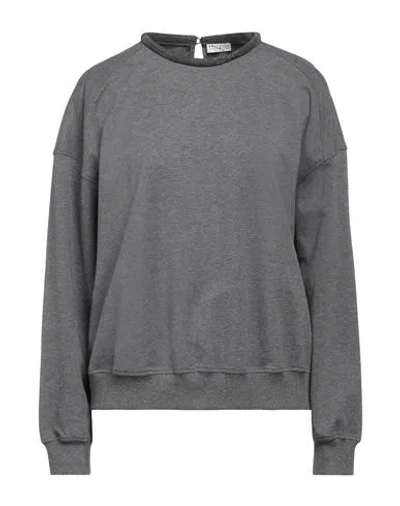 Brunello Cucinelli Woman Sweatshirt Lead Size L Cotton, Elastane In Grey