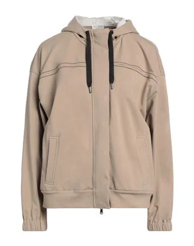Brunello Cucinelli Woman Sweatshirt Light Brown Size M Cotton, Elastane, Ecobrass In Beige