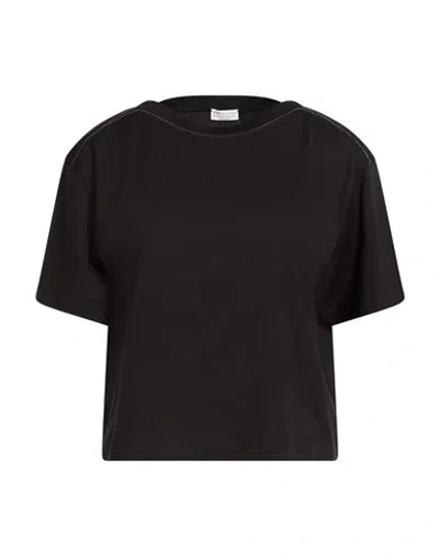 Brunello Cucinelli Woman T-shirt Black Size L Cotton, Brass