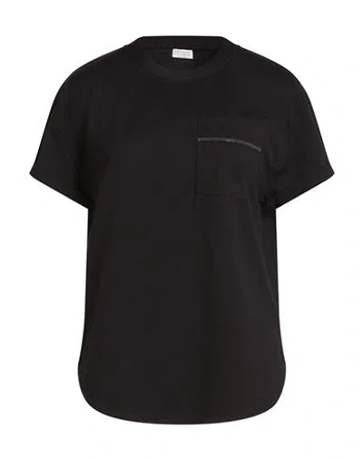 Brunello Cucinelli Woman T-shirt Black Size M Cotton, Ecobrass In Animal Print