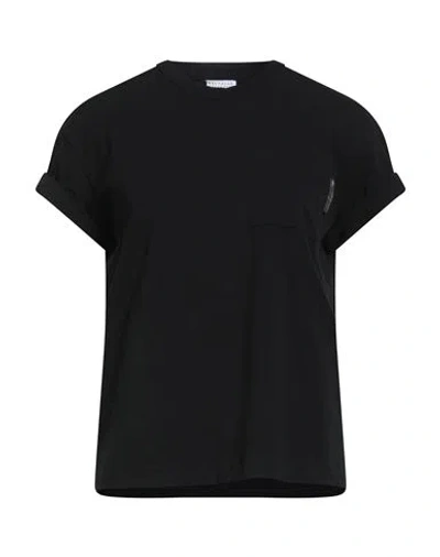 Brunello Cucinelli Woman T-shirt Black Size Xl Cotton, Elastane, Brass