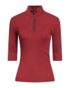 Brunello Cucinelli Ribbed Wool Jersey Turtleneck T-shirt With Precious Half Zip In Red