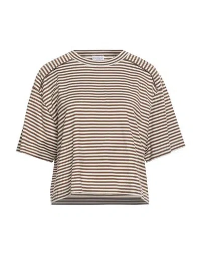 Brunello Cucinelli Woman T-shirt Brown Size M Cotton, Silk, Elastane, Brass