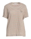 Brunello Cucinelli Woman T-shirt Camel Size Xl Linen, Viscose, Elastane, Metallic Fiber In Beige