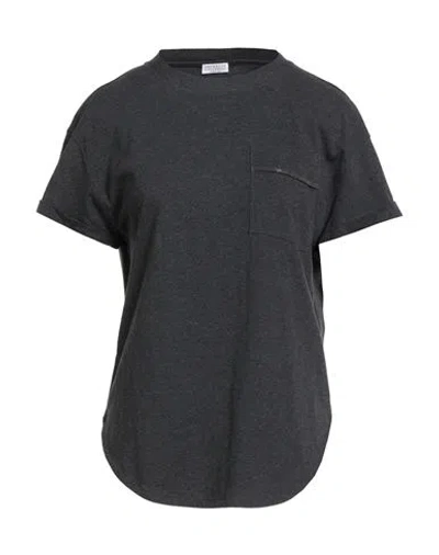 Brunello Cucinelli Woman T-shirt Charcoal Size 3xl Cotton, Ecobrass In Gray