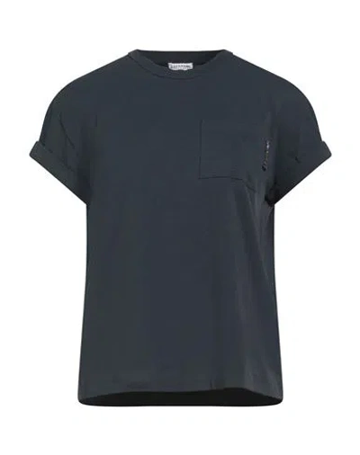 Brunello Cucinelli Woman T-shirt Charcoal Size M Cotton, Elastane, Brass In Gray