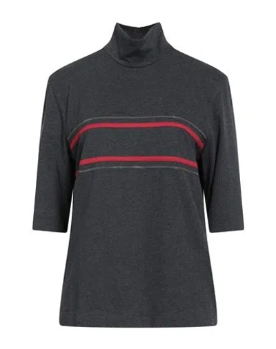 Brunello Cucinelli Woman T-shirt Charcoal Size Xl Cotton, Ecobrass In Gray