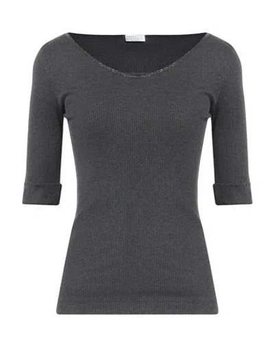 Brunello Cucinelli Woman T-shirt Charcoal Size Xxl Cotton, Elastane In Gray