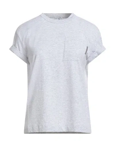 Brunello Cucinelli Woman T-shirt Grey Size L Cotton, Elastane, Brass In Gray