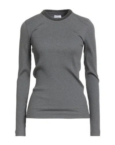 Brunello Cucinelli Woman T-shirt Grey Size L Cotton, Elastane In Gray