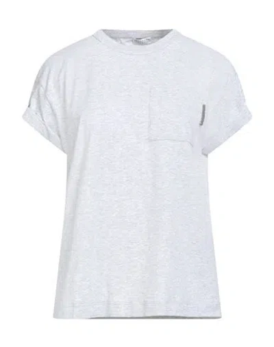 Brunello Cucinelli Woman T-shirt Grey Size M Cotton, Elastane, Ecobrass In Gray